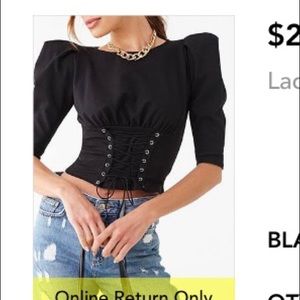 Forever 21 Front Lace Up Top With Shoulder Pads